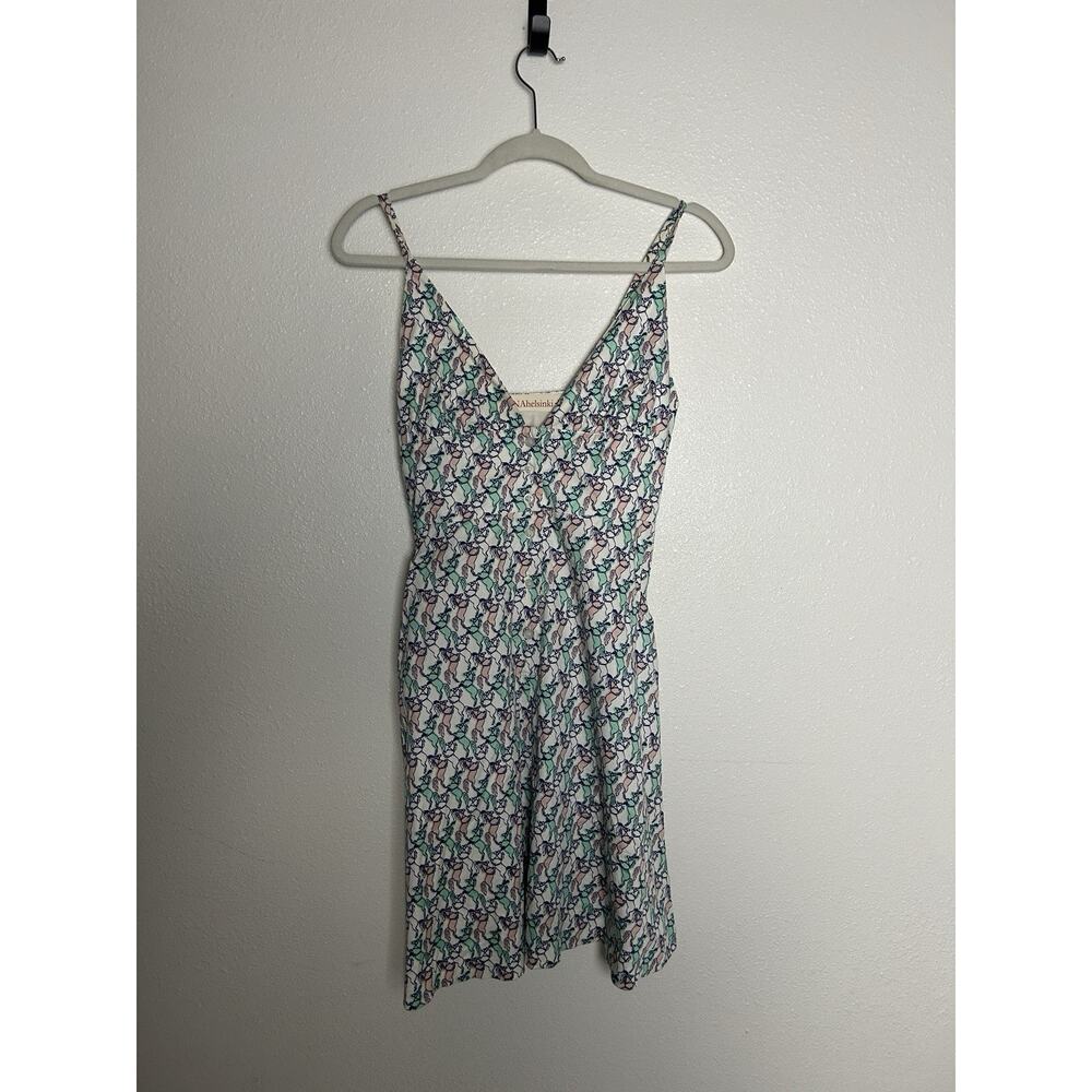 Ivana Helsinki Pastel Horse Print Y2K V Neck Mini Dress Size EU 36/ US 4